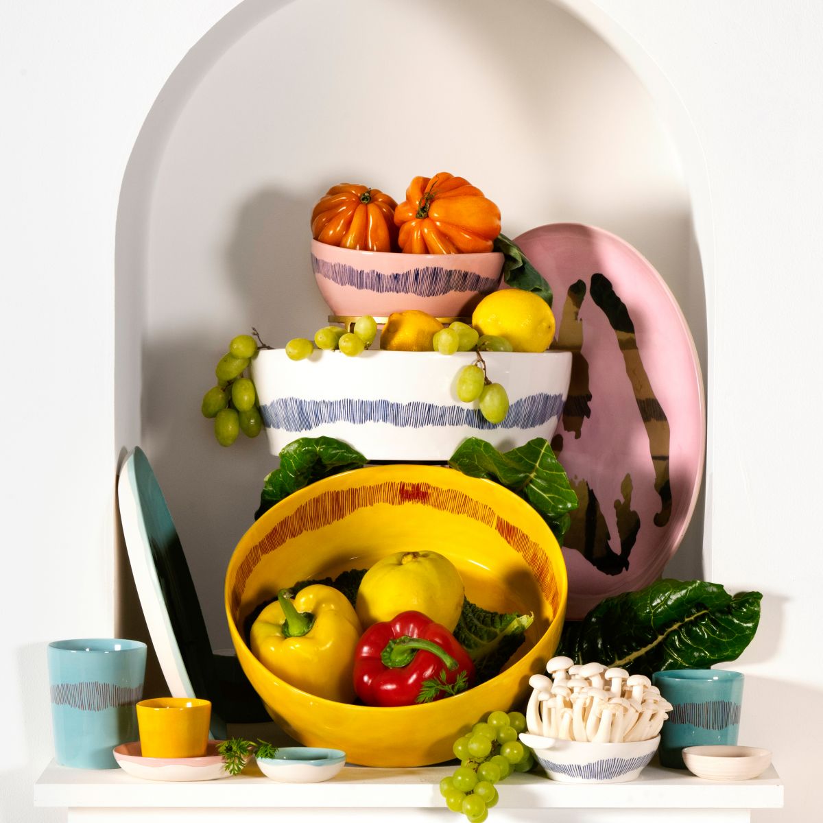 Salad Bowl Yellow - Red stripes-2