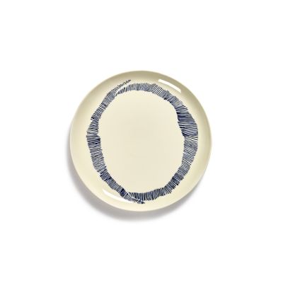 Dinner plate, White swirl - blue stripes, Feast