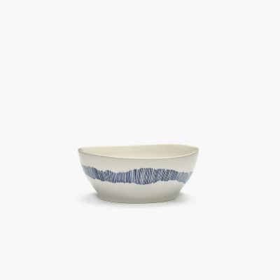 Bowl L, White swirl - blue stripes, Feast