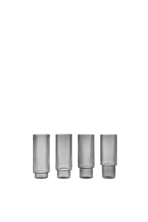 Ripple Long Drink Glasses - Set of 4 - Smoked Grey