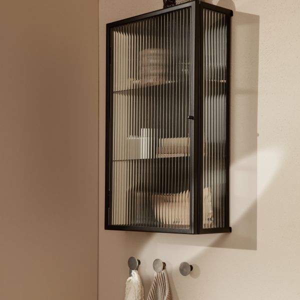 Ferm Living  - Haze Wall Cabinet - Reeded Glass - Black