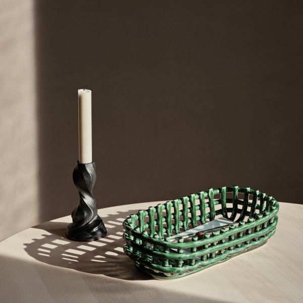 Ceramic Basket - Oval - Emerald Green