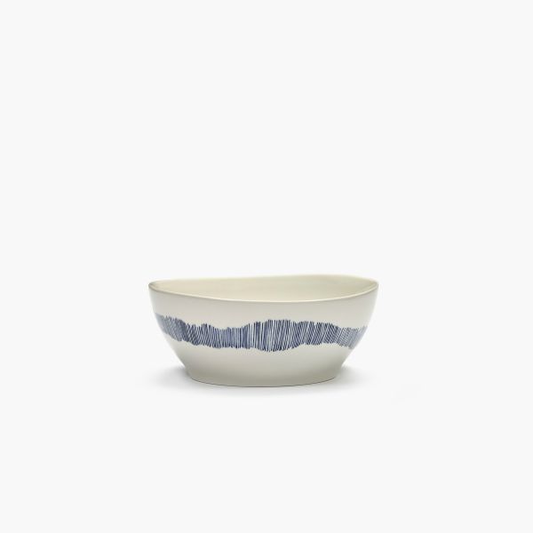 Bowl L, White swirl - blue stripes, Feast