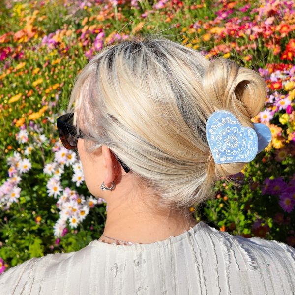 Blue Paisley Heart, Hair Claw Clip
