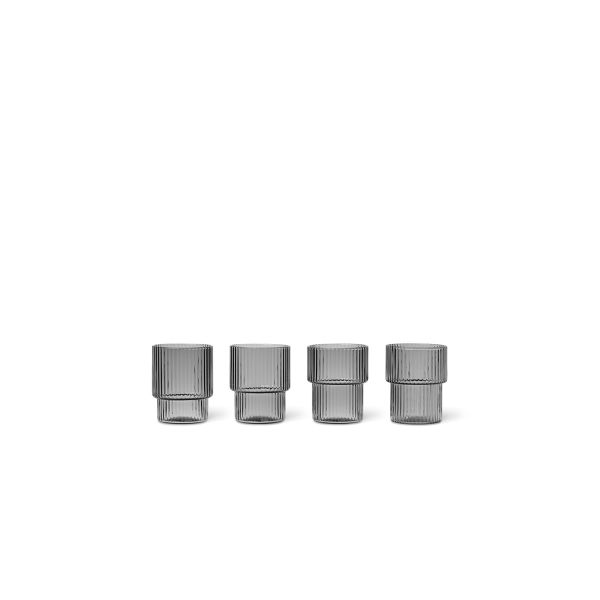 Ferm Living, Ripple Small Glasses - Set of 4 - Smoked Grey
