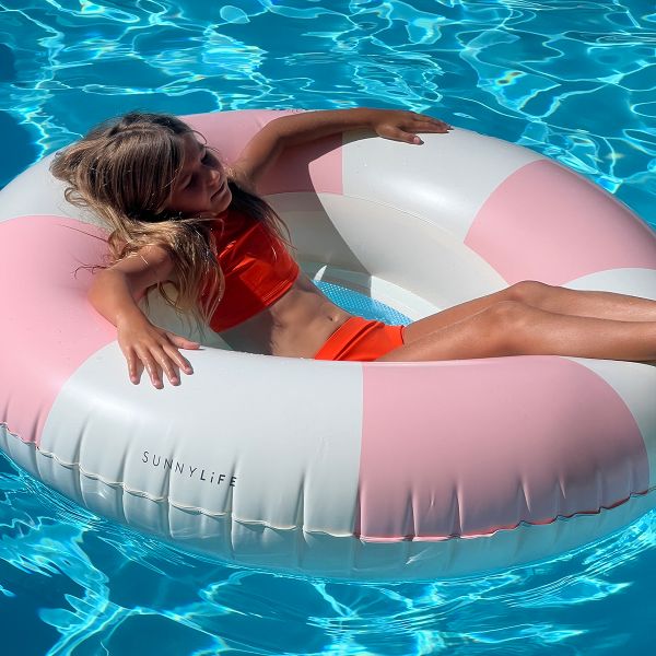 Luxe Tube Pool Ring - Stole My Heart - Pink Stripe