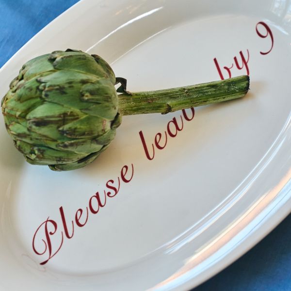 "Please Leave By 9",  Serving Platter